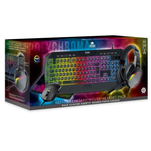 Pack 4en1 Polychroma Clavier PC AZERTY+Souris+Tapis+Casque - RGB