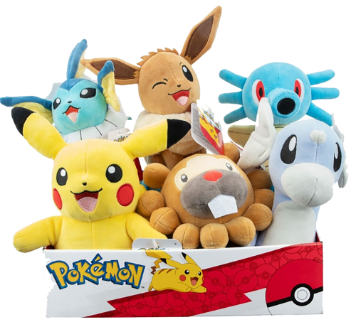 Pokémon - Assortiment peluches 20 cm ( Evoli, Aquali, Pikachu Femelle,  Keunotor, Hy