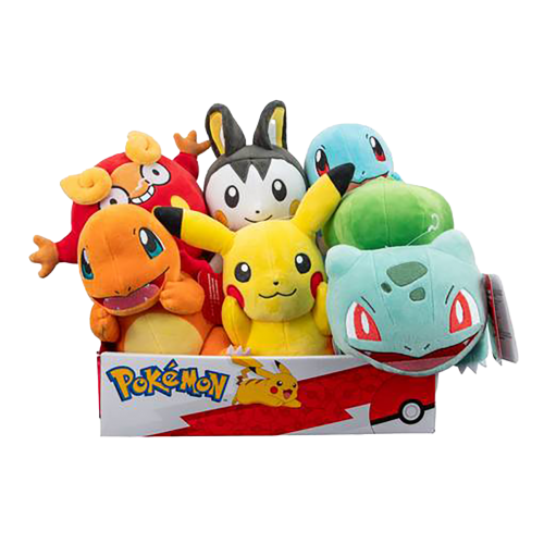 image principale pour Pokémon - Assortiment peluches 20 cm (Pikachu, Salamèche, Bulbizarre, Carapuce, Darumarond, Emolga)