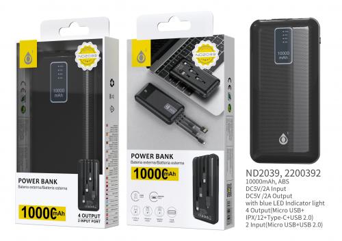 image Power bank 10000mAh - Micro USB+ IP+ Type-C+ USB+ Led -  ND2039 - Noir