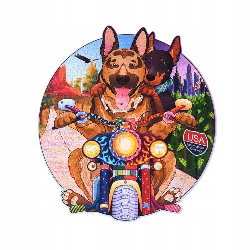 image Puzzle en bois – Chiens motards avec des strass – 256 pcs