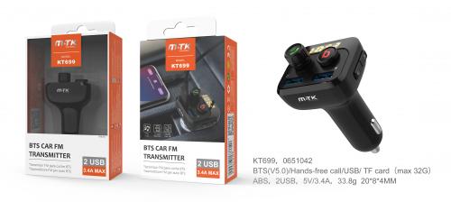 image Transmetteur FM Bluetooth avec micro - 2 ports USB - Ecran LED - 3,4A - Noir